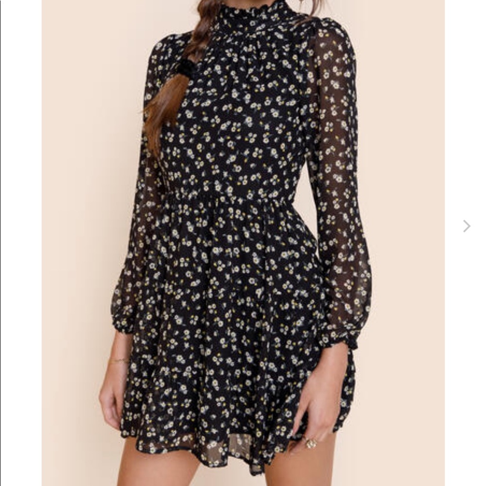 Floral mock neck mini dress